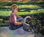 Pat in Her Garden Oil Painting