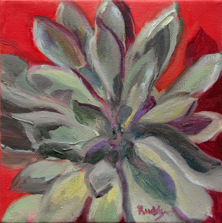 Succulent Oil on Canvas Painting